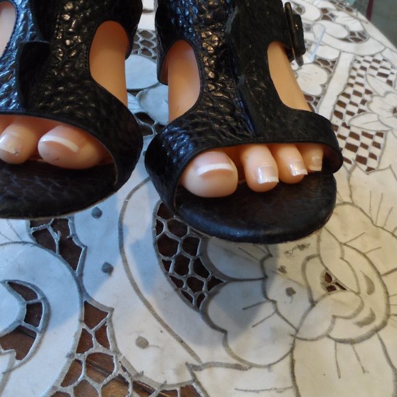 Moschino Cheapandchic Black Textured Leather Black Heels Size 38.5B - Picture 11 of 16